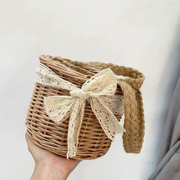 Преносима плетена кошница Ратанова кошница за съхранение Кутия Пикник Малка кошница Плодови цветя Кошници с дръжка Плетене Настолен органайзер