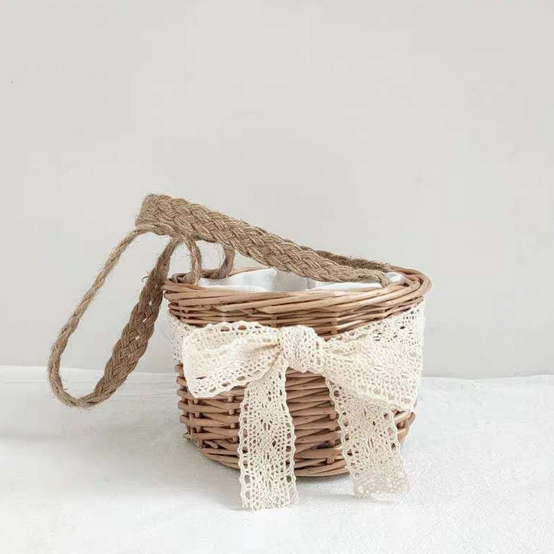 Nešiojami pinti krepšeliai rotango laikymo krepšelio dėžė piknikas mažas krepšelis vaisių gėlių krepšeliai su rankena, pynimo darbastalio organizatoriumi