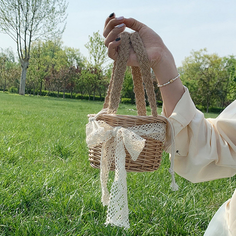 Nešiojami pinti krepšeliai rotango laikymo krepšelio dėžė piknikas mažas krepšelis vaisių gėlių krepšeliai su rankena, pynimo darbastalio organizatoriumi