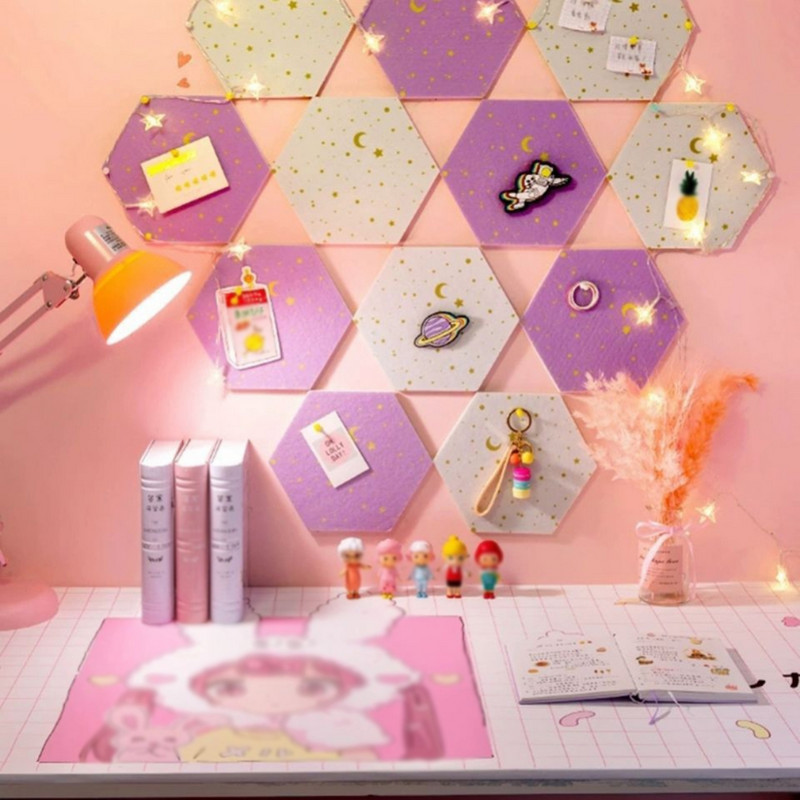 1 vnt Veltinio lentos plytelės šešiakampės įspėjimo kamštienos lipnios smeigtukų lentos pranešimas Pranešimas Kambario sienų dekoras Lipdukų lapelių nuotraukų ekranas