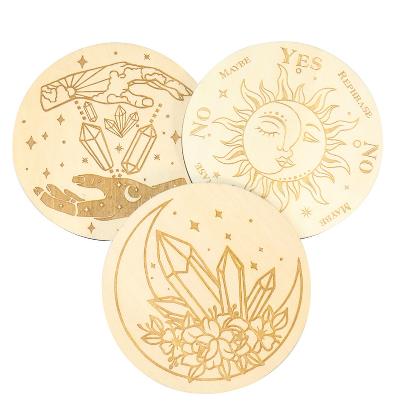 Kūrybingas saulės mėnulio raštas medinis būrimas švytuoklinė lenta lazeriu pjaustyta metafizinė altoriaus krištolinė ekrano padėkliukų namų dekoracija