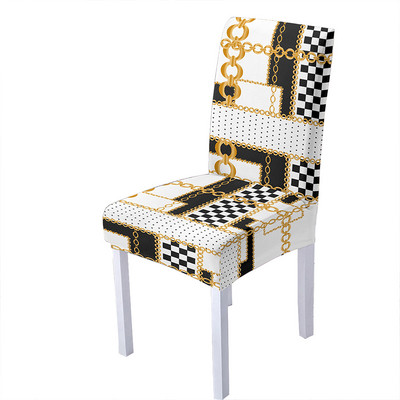 Retro ēdamistabas krēslu pārvalki 3D zelta ķēdes drukas spandeksa krēsla pārvalks Ģeometriskais sēdekļa pārvalks viesistabas ballīšu dekorēšanai