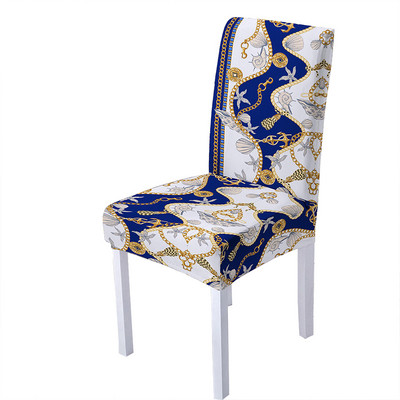Retro ēdamistabas krēslu pārvalki 3D zelta ķēdes drukas spandeksa krēsla pārvalks Ģeometriskais sēdekļa pārvalks viesistabas ballīšu dekorēšanai
