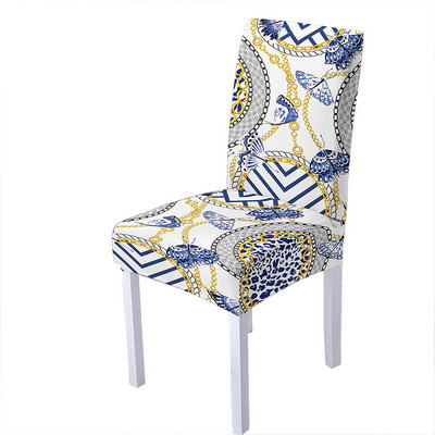 Retro ēdamistabas krēslu pārvalki 3D zelta ķēdes drukas spandeksa krēsla pārvalks Ģeometriskais sēdekļa pārvalks viesistabas ballīšu dekorēšanai