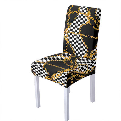 Retro ēdamistabas krēslu pārvalki 3D zelta ķēdes drukas spandeksa krēsla pārvalks Ģeometriskais sēdekļa pārvalks viesistabas ballīšu dekorēšanai