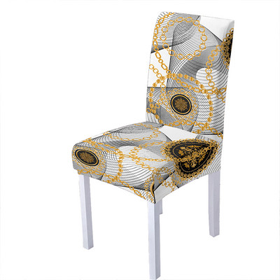 Retro ēdamistabas krēslu pārvalki 3D zelta ķēdes drukas spandeksa krēsla pārvalks Ģeometriskais sēdekļa pārvalks viesistabas ballīšu dekorēšanai