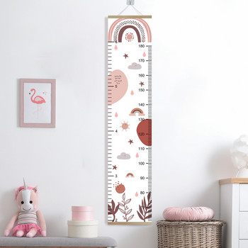 Карикатура Диаграма на растежа на бебета, деца, запис, дървена рамка, плат, линийка за измерване на височината за момчета, момичета, детска стая, декорация на стени