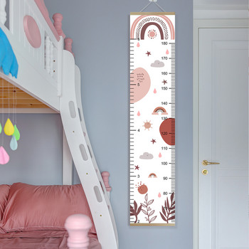 Карикатура Диаграма на растежа на бебета, деца, запис, дървена рамка, плат, линийка за измерване на височината за момчета, момичета, детска стая, декорация на стени
