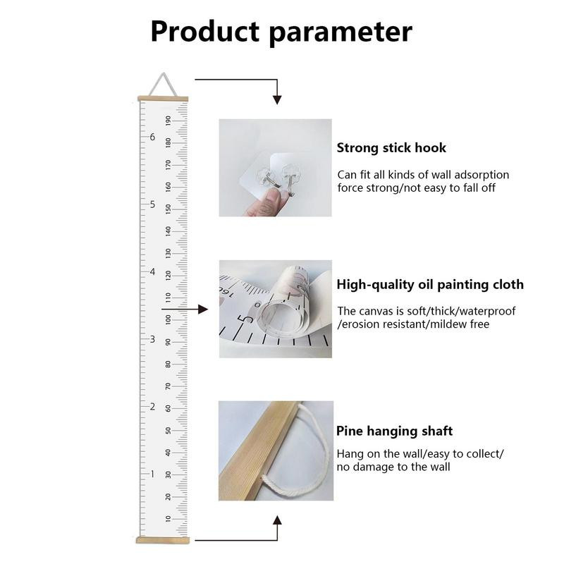 Gyerek falra akasztott növekedési diagramok fakeret magasságmérő vonalzó Szövet vászon eltávolítható falmatrica gyerekeknek gyerekszoba dekoráció