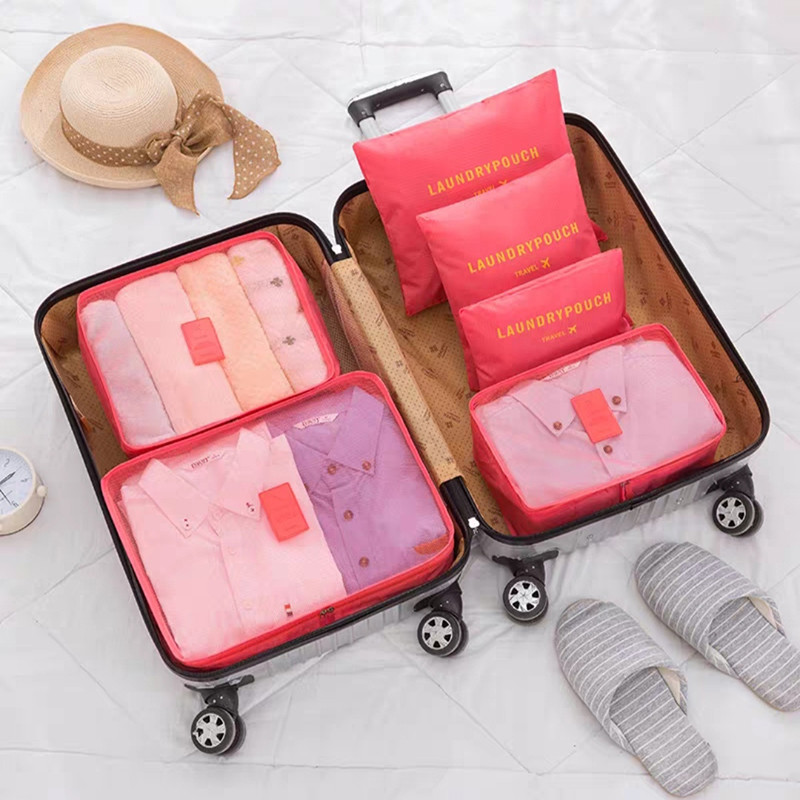 6 τεμάχια Σετ Travel Organizer Τσάντες αποθήκευσης Βαλίτσα Σετ συσκευασίας Θήκες αποθήκευσης Φορητή οργάνωση αποσκευών Ρούχα Τακτοποιημένη θήκη παπουτσιών