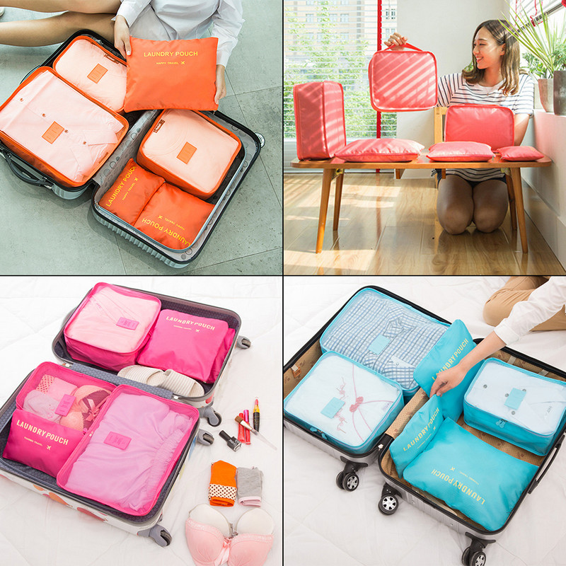 6 τεμάχια Σετ Travel Organizer Τσάντες αποθήκευσης Βαλίτσα Σετ συσκευασίας Θήκες αποθήκευσης Φορητή οργάνωση αποσκευών Ρούχα Τακτοποιημένη θήκη παπουτσιών