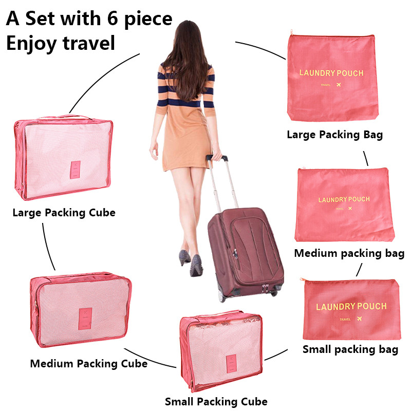 6 τεμάχια Σετ Travel Organizer Τσάντες αποθήκευσης Βαλίτσα Σετ συσκευασίας Θήκες αποθήκευσης Φορητή οργάνωση αποσκευών Ρούχα Τακτοποιημένη θήκη παπουτσιών