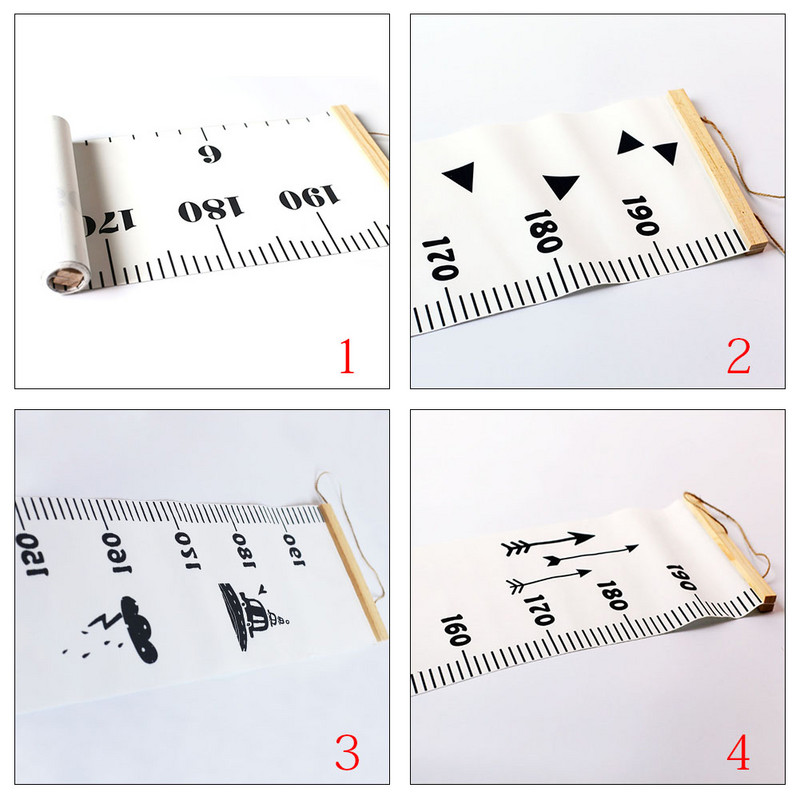 Függő fából készült gyerekek növekedési diagramja Egyszerű vonalzó fotózás kellék magasság mérő görgethető lakásdekoráció