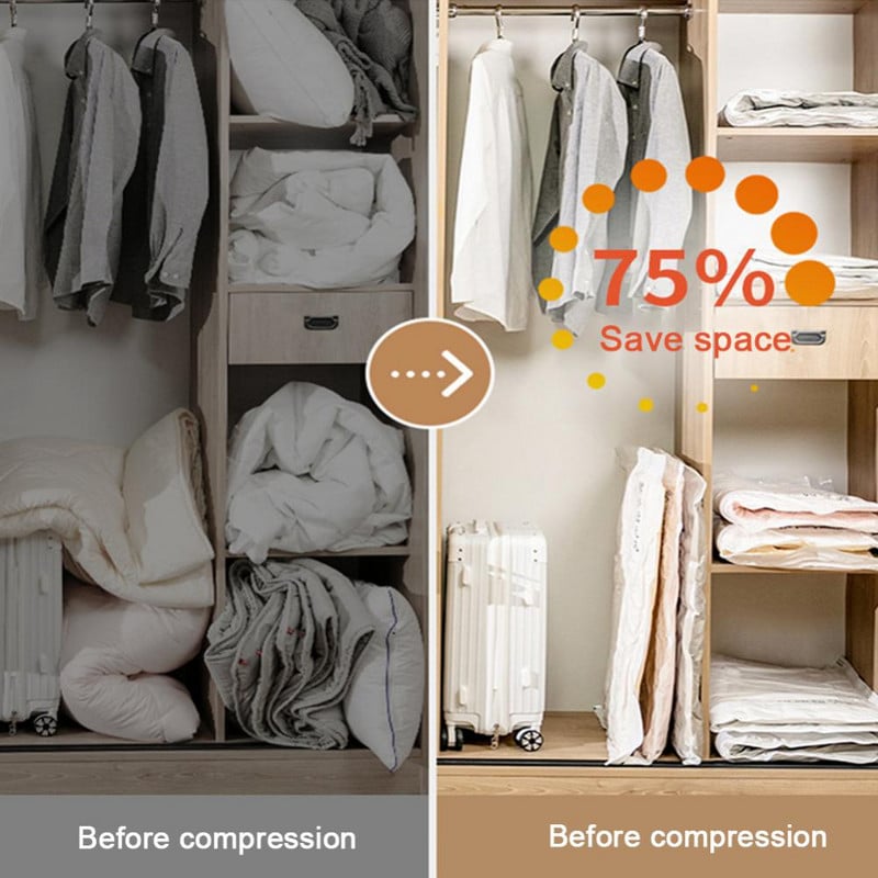 Gaisa sūkņa saspiests maisiņš Elektriskais sūknis ceļojumu vakuuma maisa sūknis Mini vakuuma blīvētājs Mašīnas vietas taupītājs apģērbam Ēdienu organizators