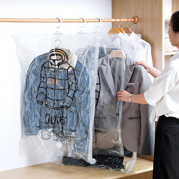 Διαφανής κρεμαστή τσάντα αποθήκευσης κενού συμπίεσης για ρούχα Παλτό Οργανωτή ντουλάπας Εξοικονόμηση χώρου Πακέτο ταξιδιού με προστασία από τη σκόνη