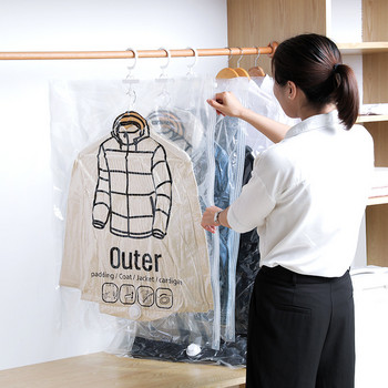 Διαφανής κρεμαστή τσάντα αποθήκευσης κενού συμπίεσης για ρούχα Παλτό Οργανωτή ντουλάπας Εξοικονόμηση χώρου Πακέτο ταξιδιού με προστασία από τη σκόνη