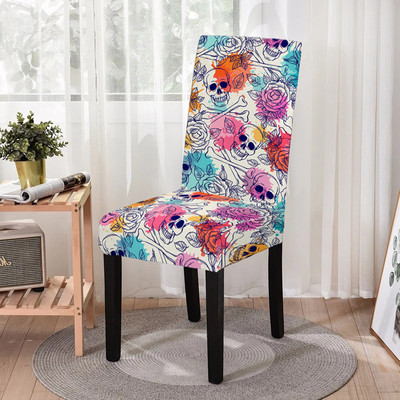 Elastīgs ēdamistabas krēsla pārvalks Strech Skull Print krēsla pārvalka futrālis virtuves krēsliem Kāzu viesnīcas banketu dekors Funda Silla