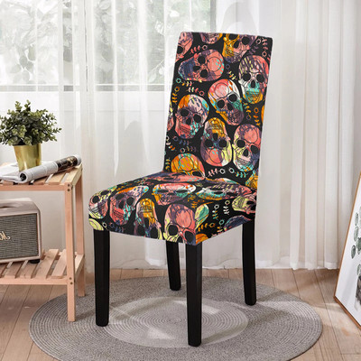 Elastīgs ēdamistabas krēsla pārvalks Strech Skull Print krēsla pārvalka futrālis virtuves krēsliem Kāzu viesnīcas banketu dekors Funda Silla