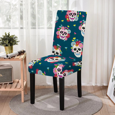 Elastīgs ēdamistabas krēsla pārvalks Strech Skull Print krēsla pārvalka futrālis virtuves krēsliem Kāzu viesnīcas banketu dekors Funda Silla