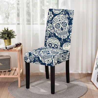Elastīgs ēdamistabas krēsla pārvalks Strech Skull Print krēsla pārvalka futrālis virtuves krēsliem Kāzu viesnīcas banketu dekors Funda Silla