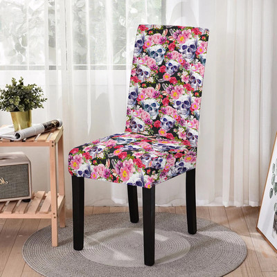 Elastīgs ēdamistabas krēsla pārvalks Strech Skull Print krēsla pārvalka futrālis virtuves krēsliem Kāzu viesnīcas banketu dekors Funda Silla