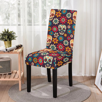 Elastīgs ēdamistabas krēsla pārvalks Strech Skull Print krēsla pārvalka futrālis virtuves krēsliem Kāzu viesnīcas banketu dekors Funda Silla