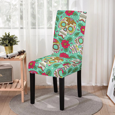 Elastīgs ēdamistabas krēsla pārvalks Strech Skull Print krēsla pārvalka futrālis virtuves krēsliem Kāzu viesnīcas banketu dekors Funda Silla