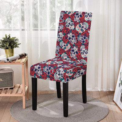 Elastīgs ēdamistabas krēsla pārvalks Strech Skull Print krēsla pārvalka futrālis virtuves krēsliem Kāzu viesnīcas banketu dekors Funda Silla