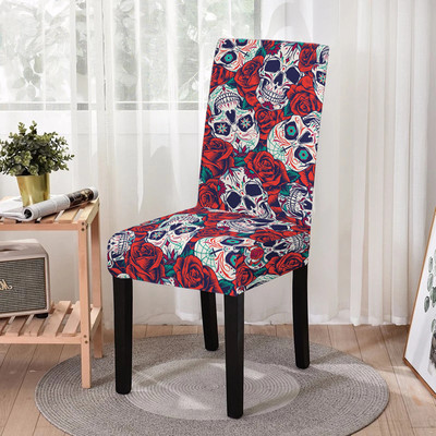 Elastīgs ēdamistabas krēsla pārvalks Strech Skull Print krēsla pārvalka futrālis virtuves krēsliem Kāzu viesnīcas banketu dekors Funda Silla