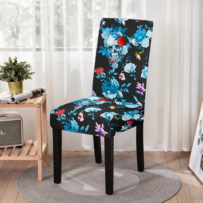 Elastīgs ēdamistabas krēsla pārvalks Strech Skull Print krēsla pārvalka futrālis virtuves krēsliem Kāzu viesnīcas banketu dekors Funda Silla