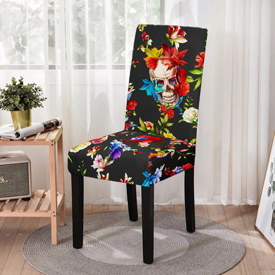 Elastīgs ēdamistabas krēsla pārvalks Strech Skull Print krēsla pārvalka futrālis virtuves krēsliem Kāzu viesnīcas banketu dekors Funda Silla