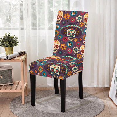 Elastīgs ēdamistabas krēsla pārvalks Strech Skull Print krēsla pārvalka futrālis virtuves krēsliem Kāzu viesnīcas banketu dekors Funda Silla