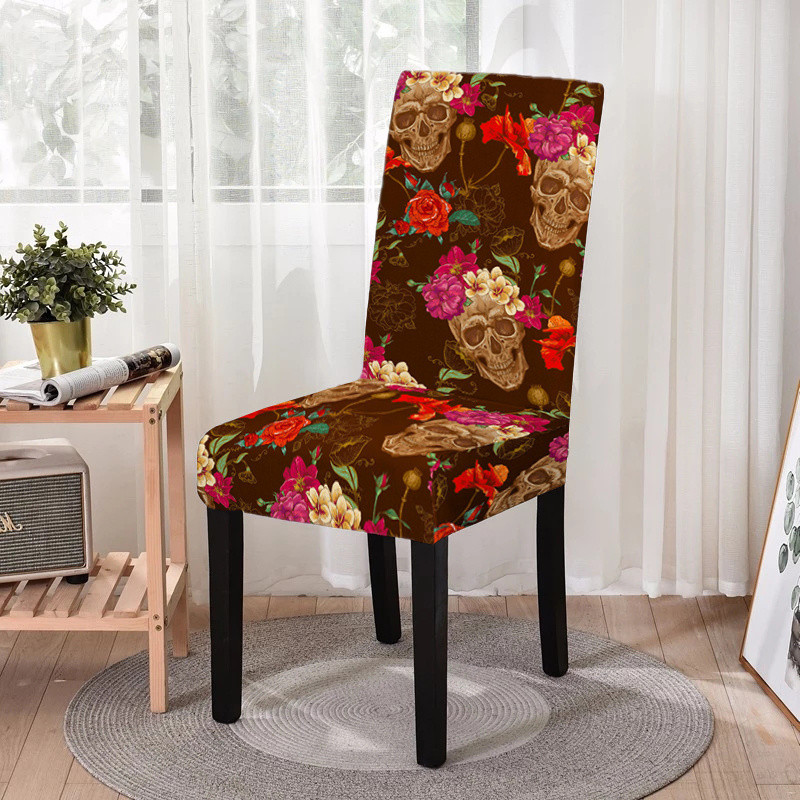 Elastīgs ēdamistabas krēsla pārvalks Strech Skull Print krēsla pārvalka futrālis virtuves krēsliem Kāzu viesnīcas banketu dekors Funda Silla
