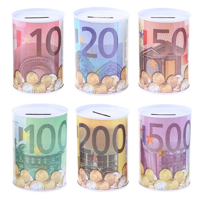 Creative Piggy Bank jaoks metallist silindriline rahakast plekist ümmargused mündid CASE`i jaoks kingituseks euro dollari kujuga kodu laud De