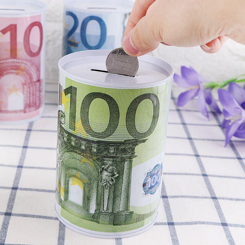 Radošai cūciņa bankai metāla cilindra naudas kastes skārda apaļas monētas CASE dāvanai eiro dolāra formā mājas galdam De