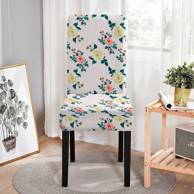 Spandeksa krēsla pārvalks, elastīgs, rožu ziedu apdruka, sēdekļa pārvalks ēdamzālei banketu virtuvei kāzu noņemams 1 gab.