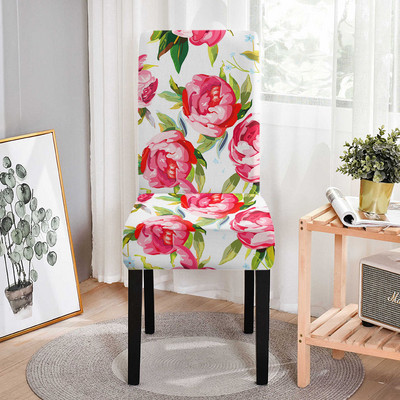 Spandeksa krēsla pārvalks, elastīgs, rožu ziedu apdruka, sēdekļa pārvalks ēdamzālei banketu virtuvei kāzu noņemams 1 gab.