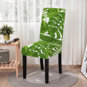 Zaļās lapas apdrukas krēsla pārvalks Ēdamistabas krēsla pārvalks Stretch Putekļu necaurlaidīgs sēdekļa pārvalks virtuves krēsliem Mājas Viesnīcu dekors