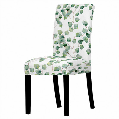 Zaļās lapas apdrukas krēsla pārvalks Ēdamistabas krēsla pārvalks Stretch Putekļu necaurlaidīgs sēdekļa pārvalks virtuves krēsliem Mājas Viesnīcu dekors