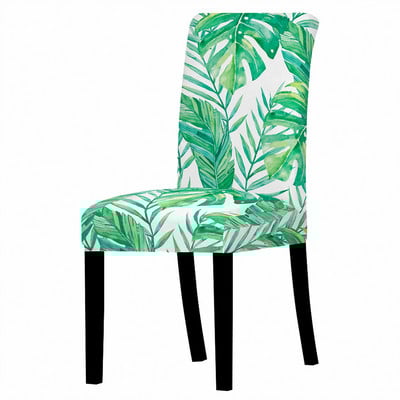 Zaļās lapas apdrukas krēsla pārvalks Ēdamistabas krēsla pārvalks Stretch Putekļu necaurlaidīgs sēdekļa pārvalks virtuves krēsliem Mājas Viesnīcu dekors