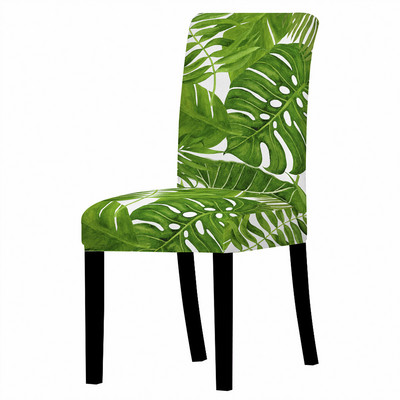 Zaļās lapas apdrukas krēsla pārvalks Ēdamistabas krēsla pārvalks Stretch Putekļu necaurlaidīgs sēdekļa pārvalks virtuves krēsliem Mājas Viesnīcu dekors