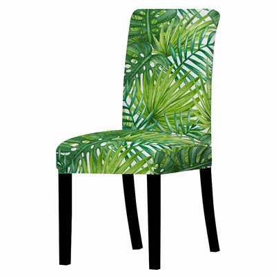 Zaļās lapas apdrukas krēsla pārvalks Ēdamistabas krēsla pārvalks Stretch Putekļu necaurlaidīgs sēdekļa pārvalks virtuves krēsliem Mājas Viesnīcu dekors