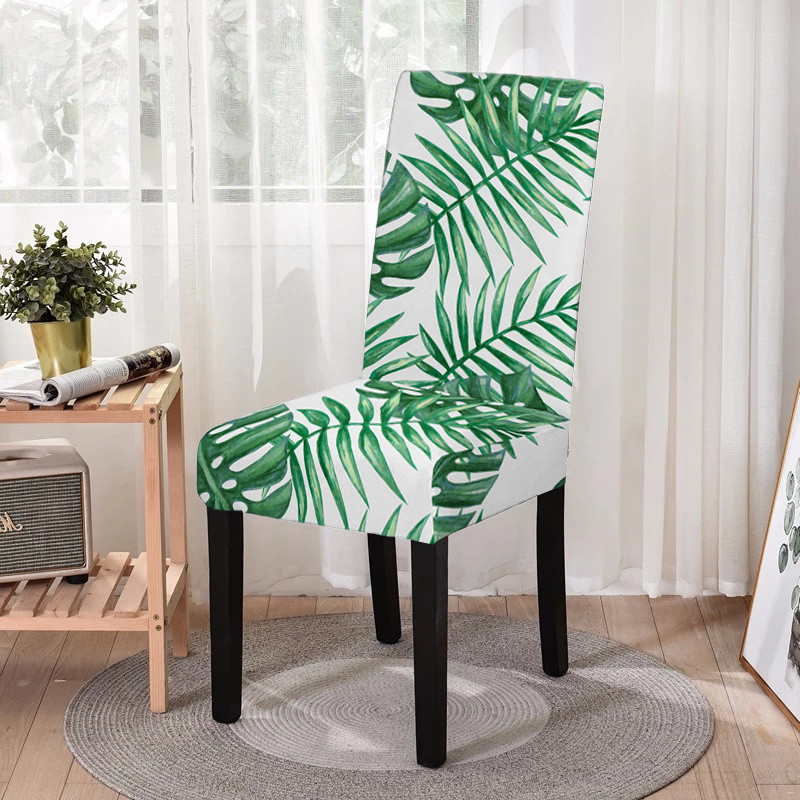 Zaļās lapas apdrukas krēsla pārvalks Ēdamistabas krēsla pārvalks Stretch Putekļu necaurlaidīgs sēdekļa pārvalks virtuves krēsliem Mājas Viesnīcu dekors