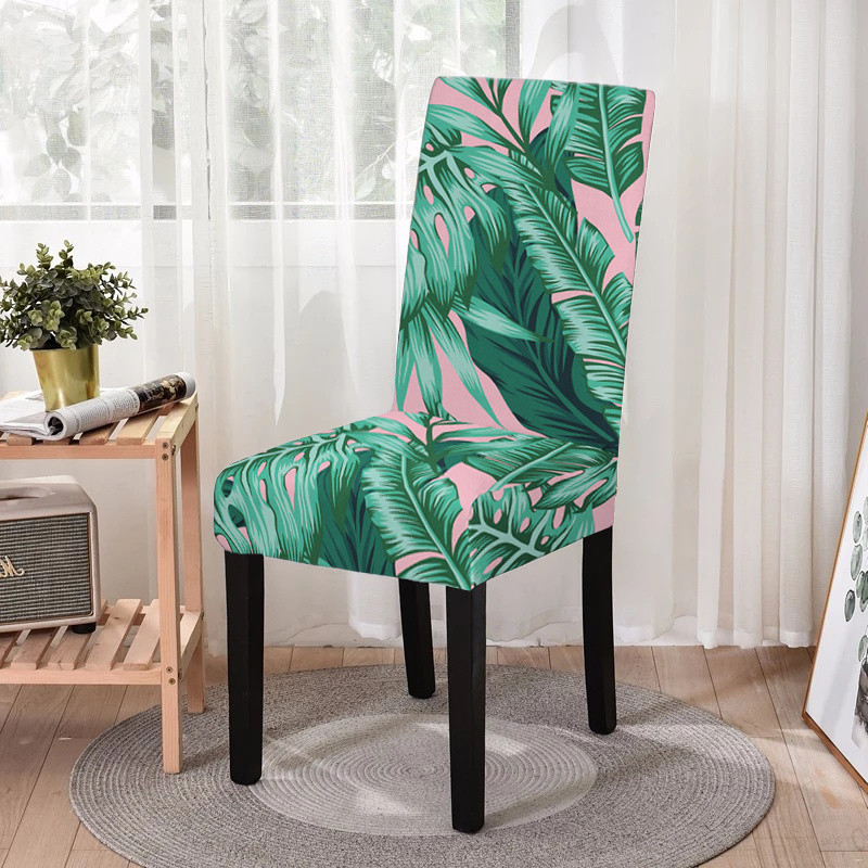 Zaļās lapas apdrukas krēsla pārvalks Ēdamistabas krēsla pārvalks Stretch Putekļu necaurlaidīgs sēdekļa pārvalks virtuves krēsliem Mājas Viesnīcu dekors