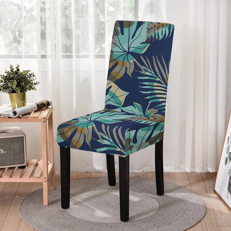 Zaļās lapas apdrukas krēsla pārvalks Ēdamistabas krēsla pārvalks Stretch Putekļu necaurlaidīgs sēdekļa pārvalks virtuves krēsliem Mājas Viesnīcu dekors
