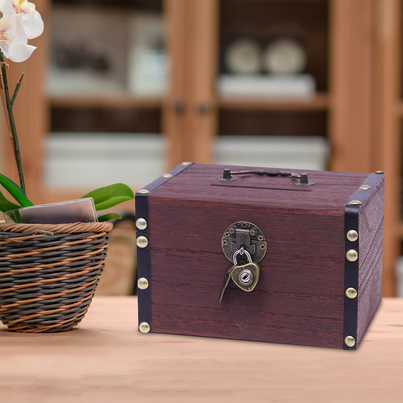 Vintage stílusú fadoboz malacpersely szervező jelszózár gyűjtemény Kincsesláda Kincsesláda gyerekeknek Ajándék Emléktárgy