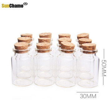 30x50 mm 20 ml малки стъклени бутилки с прозрачна коркова запушалка Малки флакони Буркани Контейнери Капацитет 20 ml Сватбена бутилка Wish