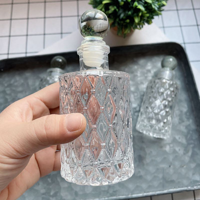 Sticlă de parfum cu relief de romb francez Sticle de sticlă de cristal simple, depozitare pentru esență de aromoterapie, ornament de comodă pentru sticle vintage