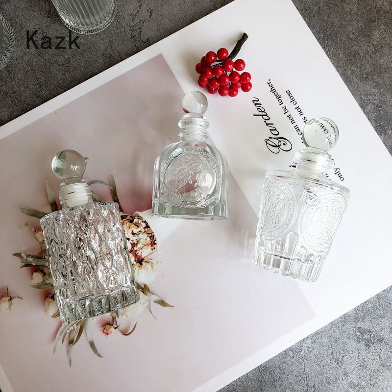 Sticlă de parfum cu relief de romb francez Sticle de sticlă de cristal simple, depozitare pentru esență de aromoterapie, ornament de comodă pentru sticle vintage
