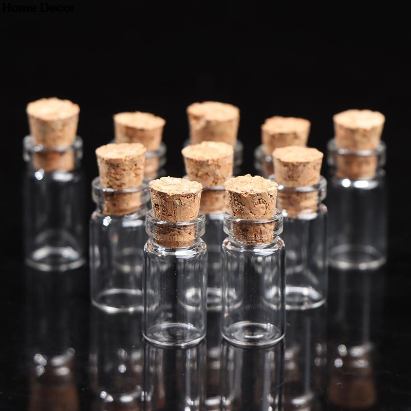 10 gab stikla pudeles Miniatūra dziras pudele Mini korķa stikla flakoni Kāzu DIY Mini Drift Bottle Vēlēšanās pudele Smaržu pudele